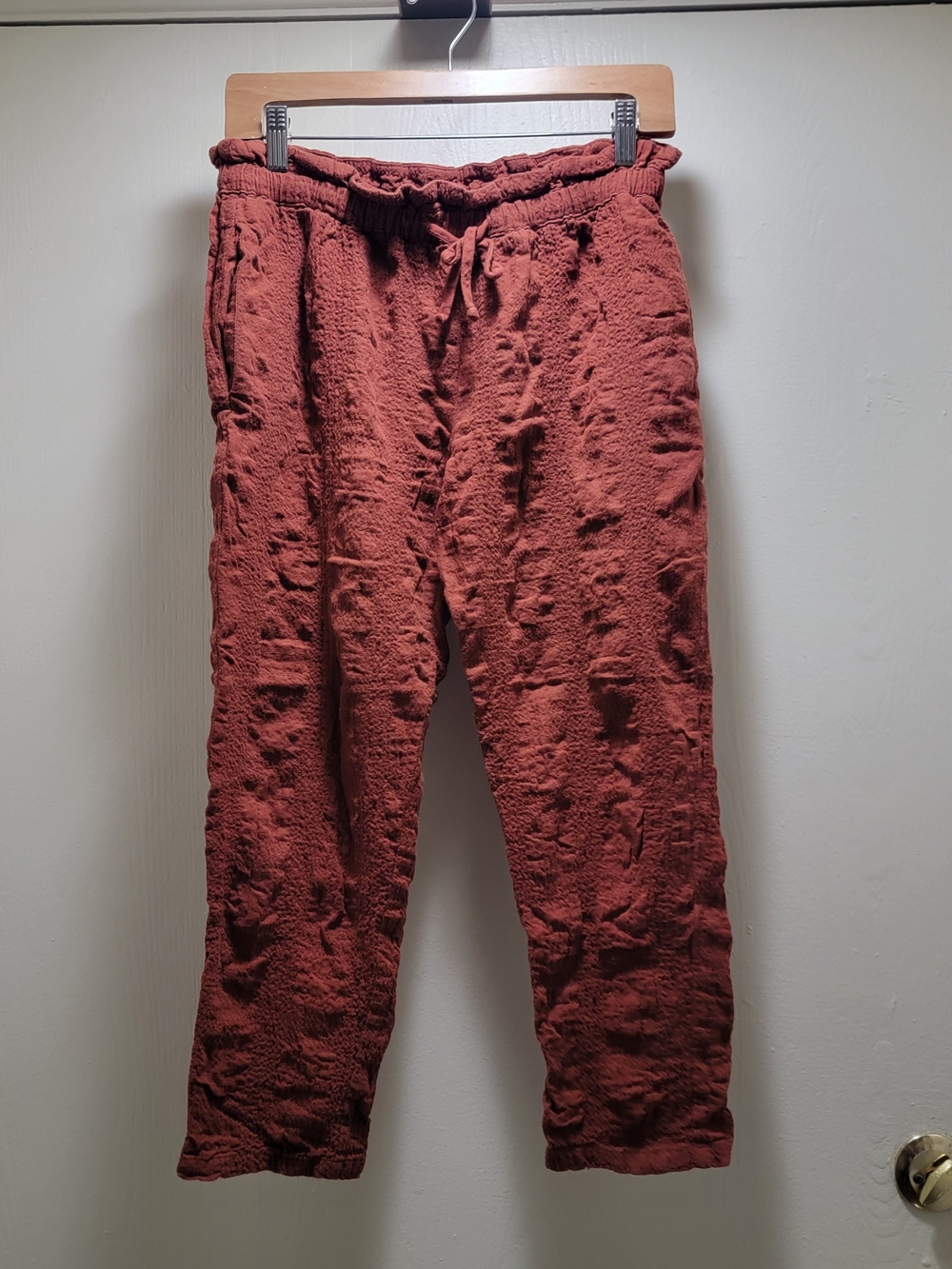 Hatch Rust Red Cotton Textured Drawstring Pants - Picture 2 of 6